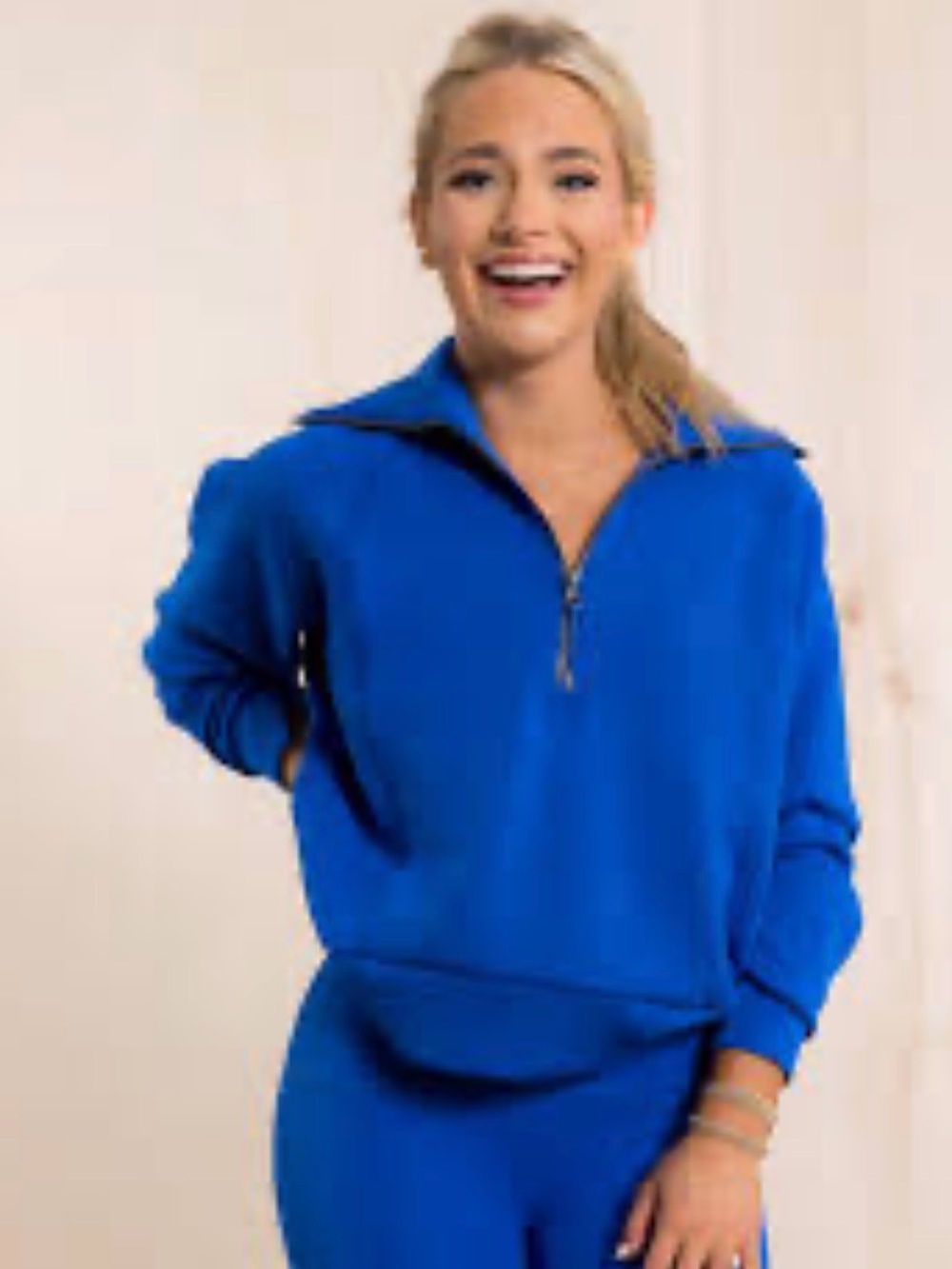 SPANX Airessentials Cerulean Blue Half Zip Pullover size Large